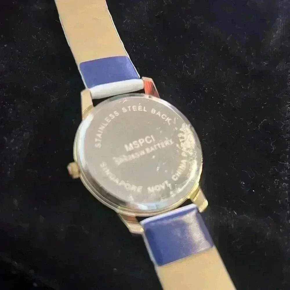 🕰️ Calvin Hill Navy & White Striped Watch – Gold Tone – Heart Detail - Picture 3 of 6